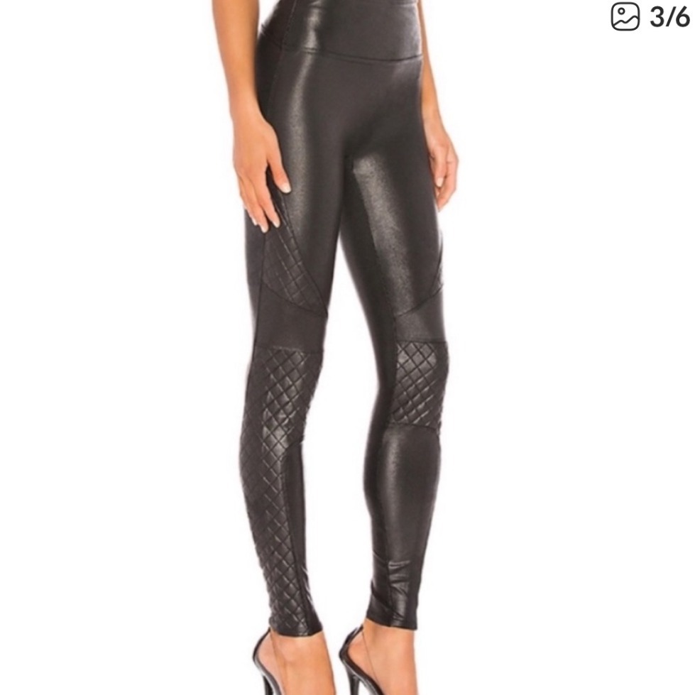 Spanx Black Quilted Faux Leather Moto Leggings Sz Sm Nwot